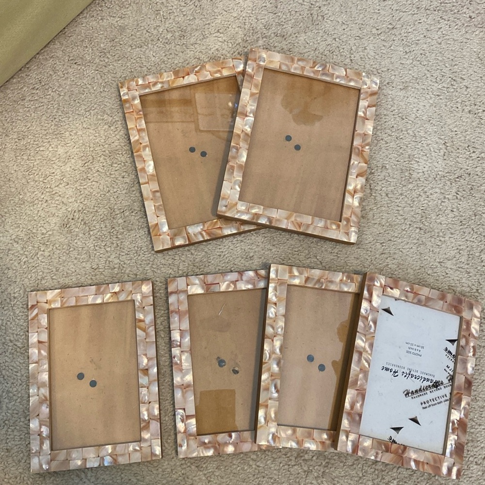 6 Picture Frames Pink Coral Mother of Pearl - 2 5x7 and 4 4x6